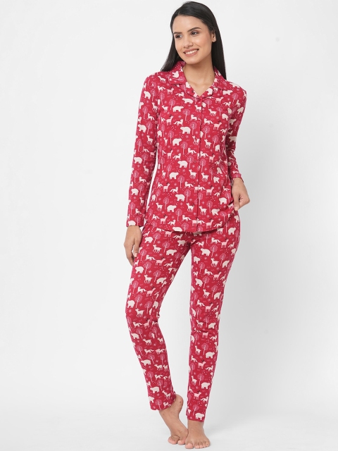 

SDL by Sweet Dreams Women Red & White Printed Night suit