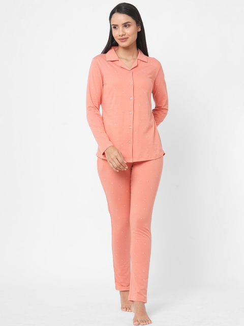 

SDL by Sweet Dreams Women Orange & Off White Printed Night suit
