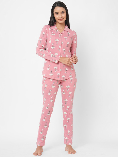 

SDL by Sweet Dreams Women Pink & White Printed Night suit