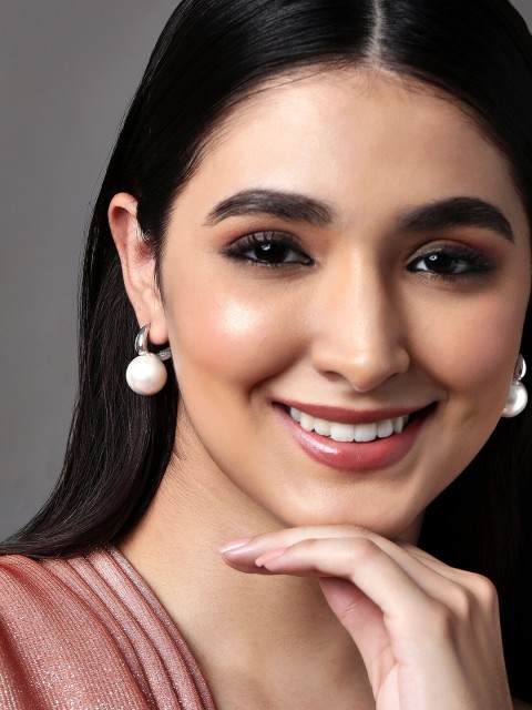 

Rubans Silver-Plated & White Classic Drop Earrings