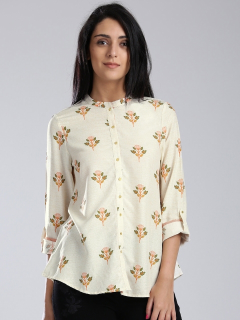 

W Women Cream-Coloured Printed Shirt Style Top