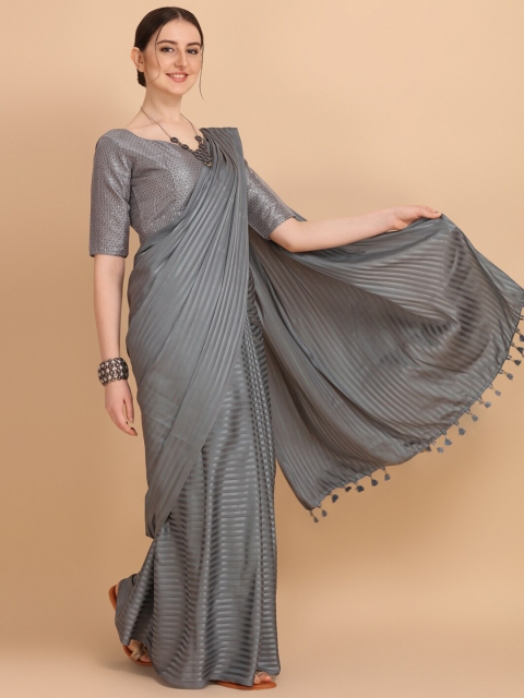 

Fab Viva Grey Striped Pure Silk Saree