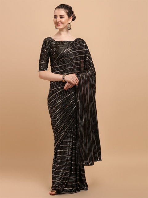 

Fab Viva Black & Gold-Toned Embellished Saree