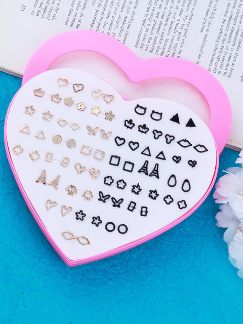 

Silver Shine Gold-Plated & Black Contemporary Studs Earrings