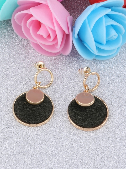 

Silver Shine Women Black & Rose Gold-Plated Circular Drop Earrings