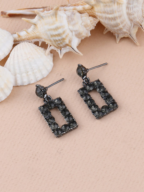 

Silver Shine Women Black Square Charm Look Drop Earrings