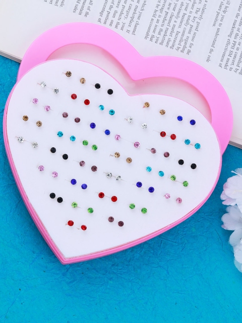 

Silver Shine Set Of 36 Multicolored Classic Studs Earrings, Multi