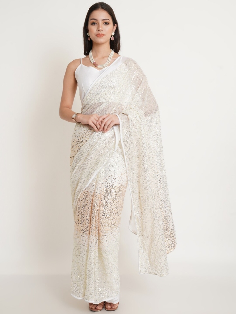 

Purple State White Embellished Sequined Saree