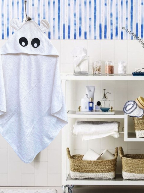 

cherrytoes Kids White Solid 350 GSM Pure Cotton Hooded Bath Towel