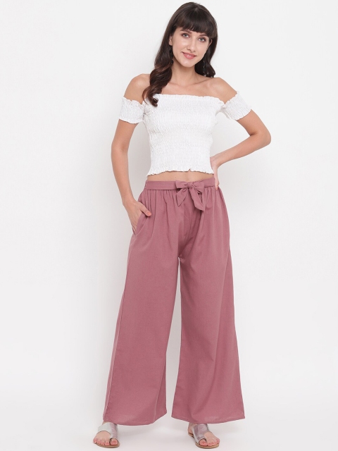 

Aawari Women White & Pink Solid Smocked Co-Ords Set