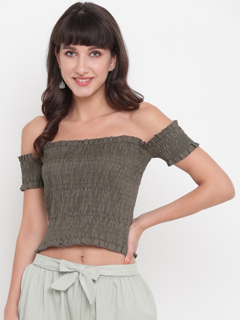 

Aawari Women Green & Grey Solid Smocked Co-Ords Set