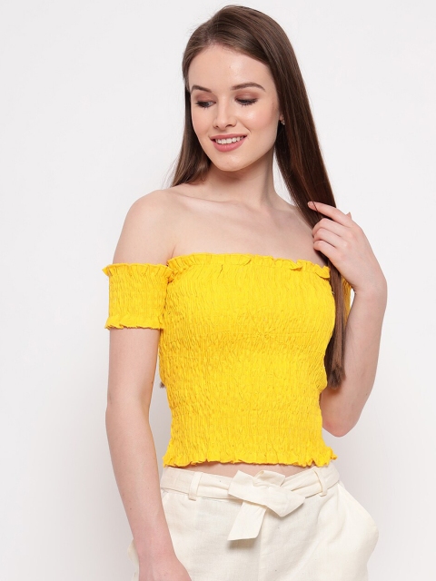 

Aawari Women Yellow & Off-White Solid Smocked Co-Ords Set