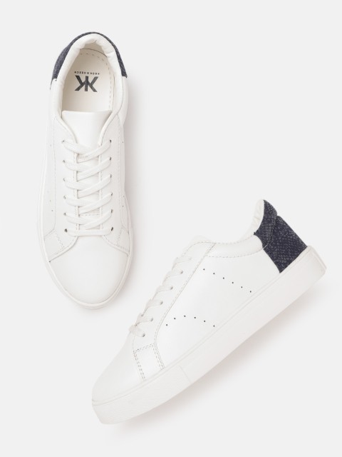 

Kook N Keech Women White & Navy Blue Solid Sneakers with Snakeskin Print Detail