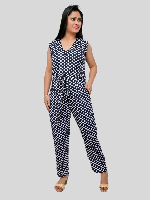 

FNOCKS Women Navy Blue & White Printed Basic Jumpsuit