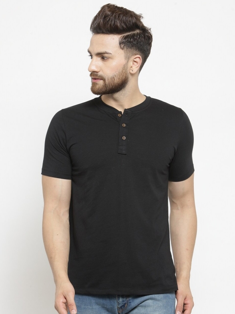 

Kalt Men Black Henley Neck Cotton Blend T-Shirt