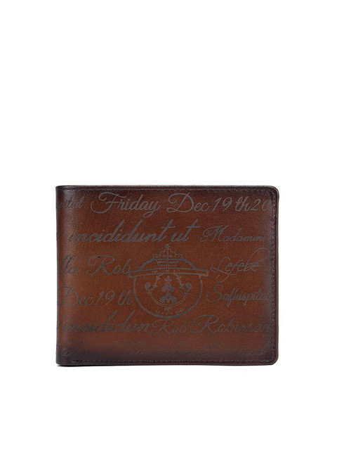 

Da Milano Men Brown Typography Textured Leather Two Fold Wallet