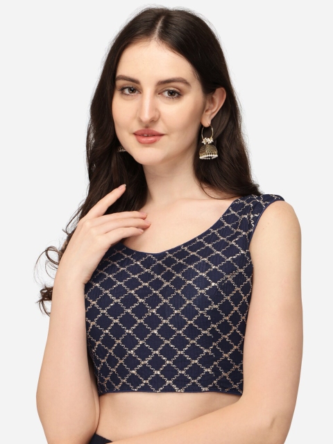 

Fab Dadu Women Navy Blue Embroidered Chanderi Silk Saree Blouse