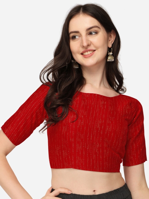

Fab Dadu Women Red Foil Printed Boat Neck Saree Blouse