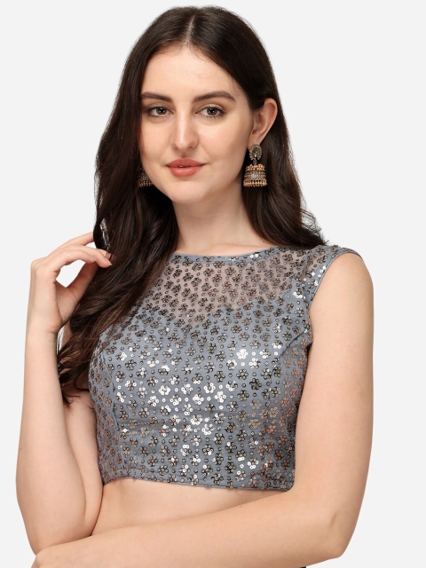 

Fab Dadu Women Grey Net Sequins Embroidered Saree Blouse