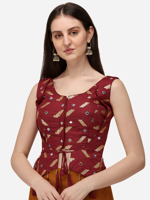 

Fab Dadu Maroon Red Sequins Embroidered Silk Saree Blouse