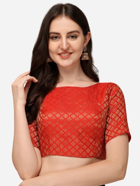 

Fab Dadu Red & Gold-Coloured Woven Design Jacquard Saree Blouse