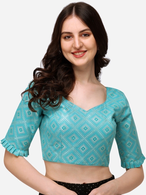 

Fab Dadu Light Blue Printed Jacquard Saree Blouse