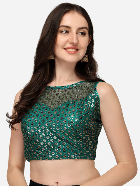 

Fab Dadu Green Sequins Embroidered Net Saree Blouse