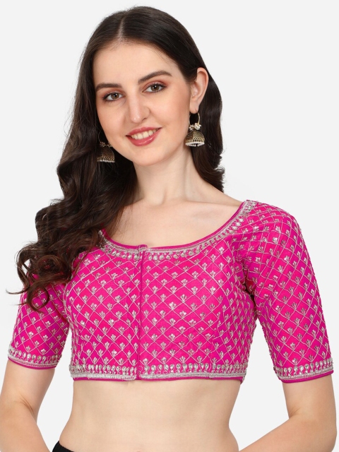 

Fab Dadu Pink Sequins Embroidered Silk Saree Blouse