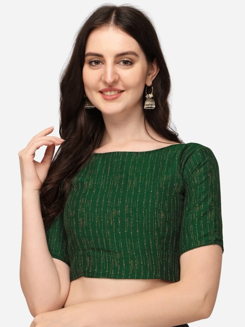 

Fab Dadu Women Green Printed Boat Neck Saree Blouse