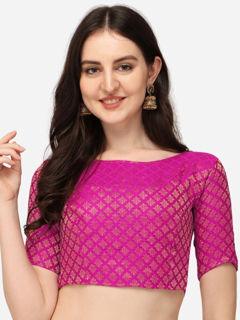 

Fab Dadu Pink Jacquard Boat Neck Saree Blouse
