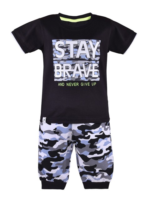 

Wish Karo Boys Black & Off White Printed T-shirt with Trouser