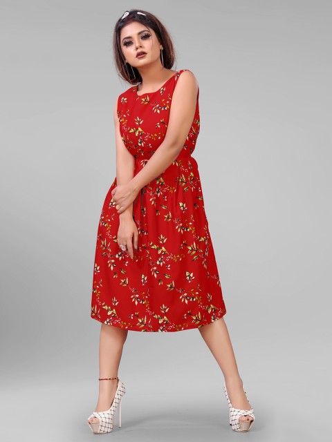 

AUCREATIONS Red Floral Crepe Dress
