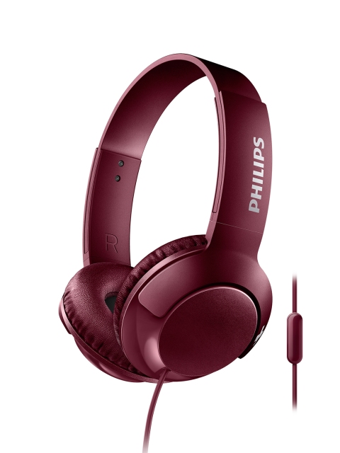 

Philips Maroon Over-Ear BASS+ Headphones with Mic SHL3075BK