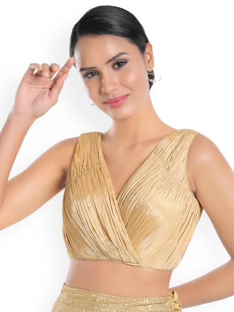 

SALWAR STUDIO Women Gold Chiffon Draped Saree Blouse