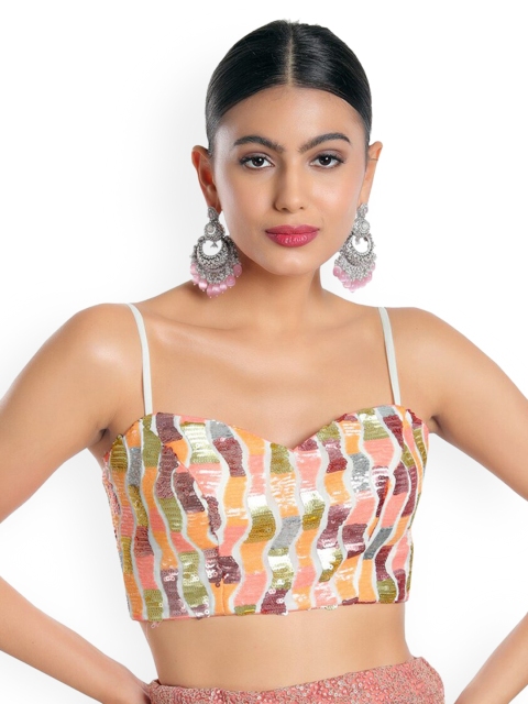 

SALWAR STUDIO Multicoloured Abstract Printed Sequined Georgette Readymade Saree Blouse, Multi