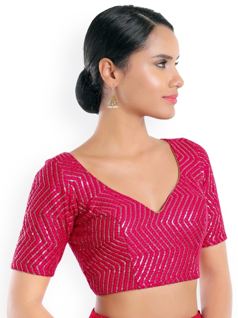 

SALWAR STUDIO Women Pink Embriodered & Sequinned Silk Saree Blouse
