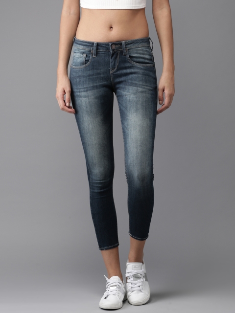 

HERE&NOW Women Blue Cropped Skinny Fit Mid-Rise Clean Look Stretchable Jeans