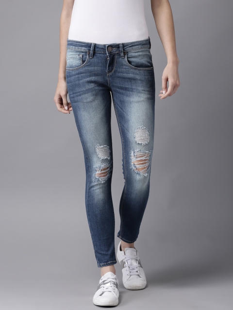 

HERE&NOW Women Blue Skinny Fit Mid-Rise Mildly Distressed Stretchable Jeans