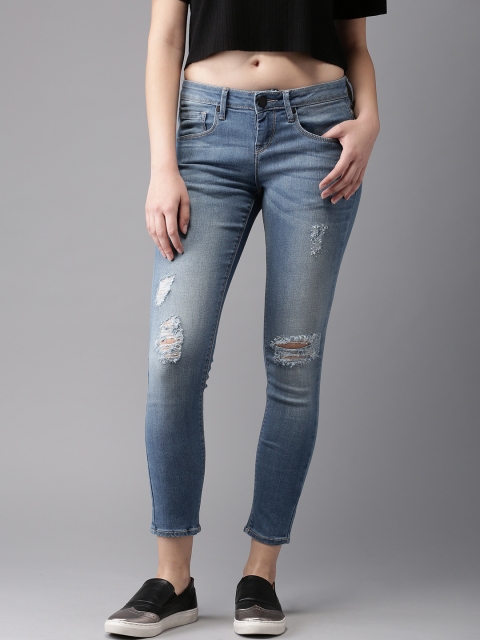 

HERE&NOW Women Blue Skinny Fit Mid-Rise Mildly Distressed Stretchable Cropped Jeans