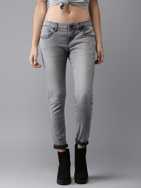 

HERE&NOW Women Grey Skinny Fit Mid-Rise Clean Look Stretchable Jeans