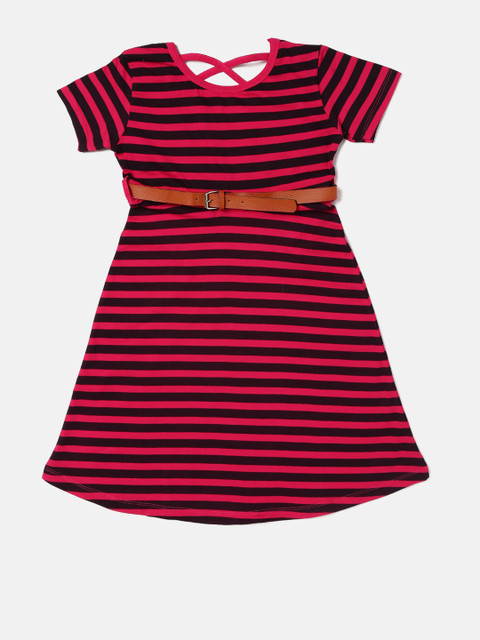 

YK Girls Red & Black Striped A-Line Dress
