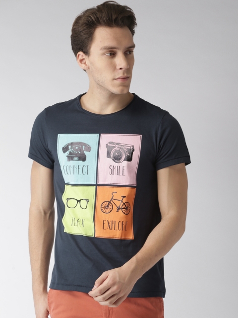 

Mast & Harbour Men Navy Printed Round Neck T-shirt, Navy blue