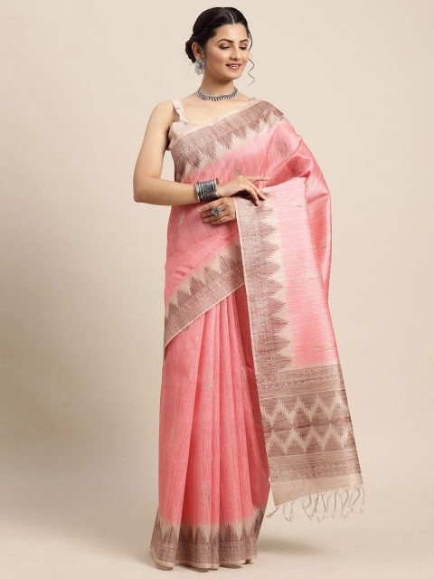 

Saree mall Pink & Brown Ethnic Motifs Silk Blend Bagh Sarees
