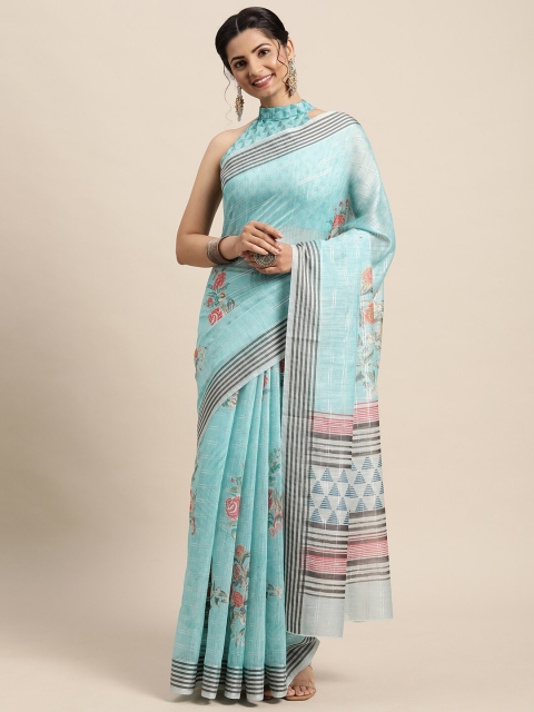 

Saree mall Sea Green & Pink Floral Silk Blend Banarasi Saree