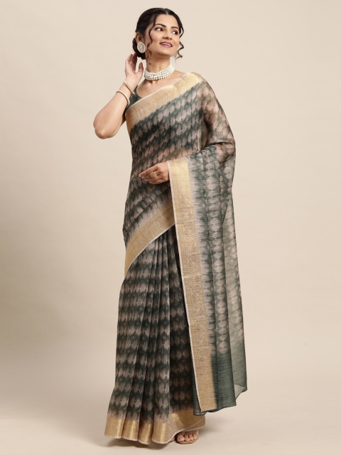 

Saree mall Green & Gold-Toned Printed Cotton Blend Banarasi Saree