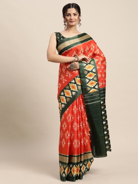 

Saree mall Orange & Off White Ethnic Motifs Silk Blend Bagru Saree