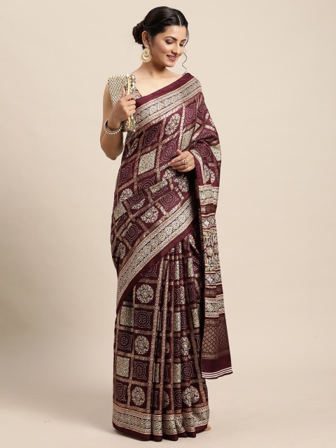 

Saree mall Magenta & Gold-Toned Ethnic Motifs Bandhani Sarees