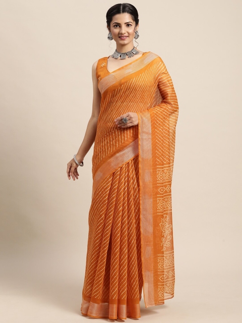 

Saree mall Mustard & Cream-Coloured Leheriya Cotton Blend Sarees