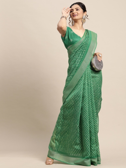 

Saree mall Green & White Printed Leheriya Sarees