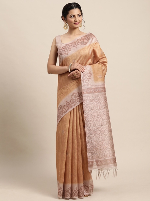 

Saree mall Navy Blue & Brown Ethnic Motifs Silk Blend Bagh Sarees